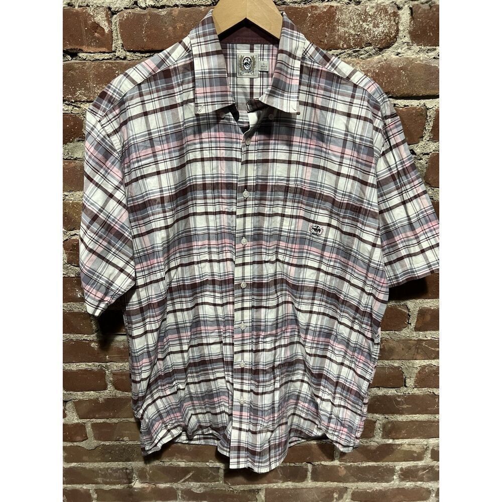 Cinch Shirt Mens XL Green Pink Plaid Short Sleeve Button Up Logo Pocket Casual